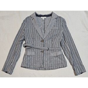 Banana Republic Light-Weight Cotton Striped Belted Blazer Blue/White. Size 12.